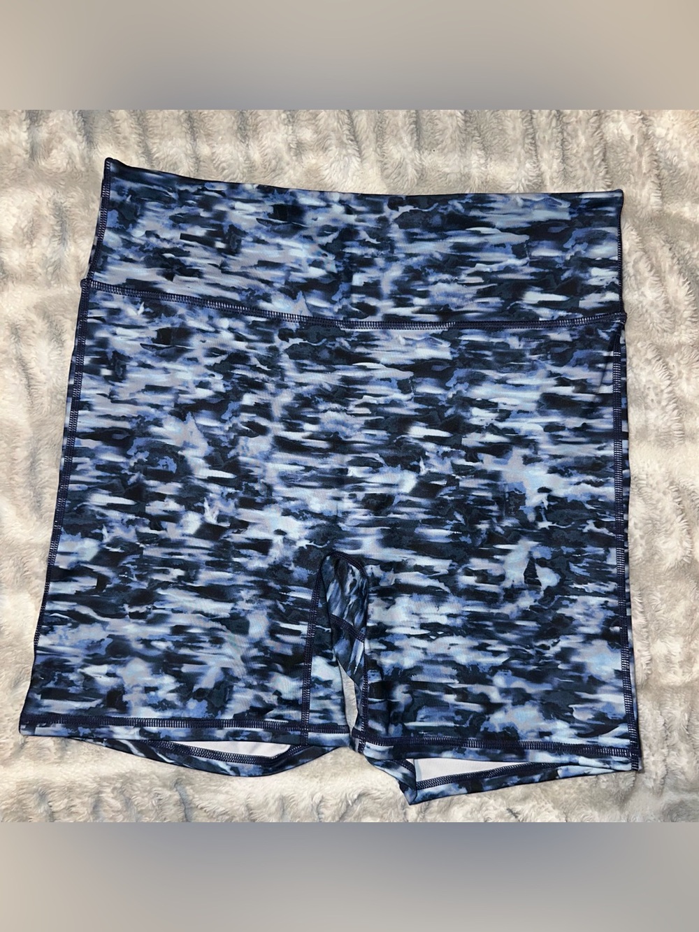 Fabletics Blue Black Marble-Print High-Rise Athletic Shorts